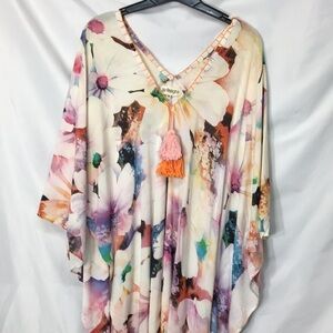 LJC Designs Women Floral High Low Beach Cover Up Size M Like-New Condition